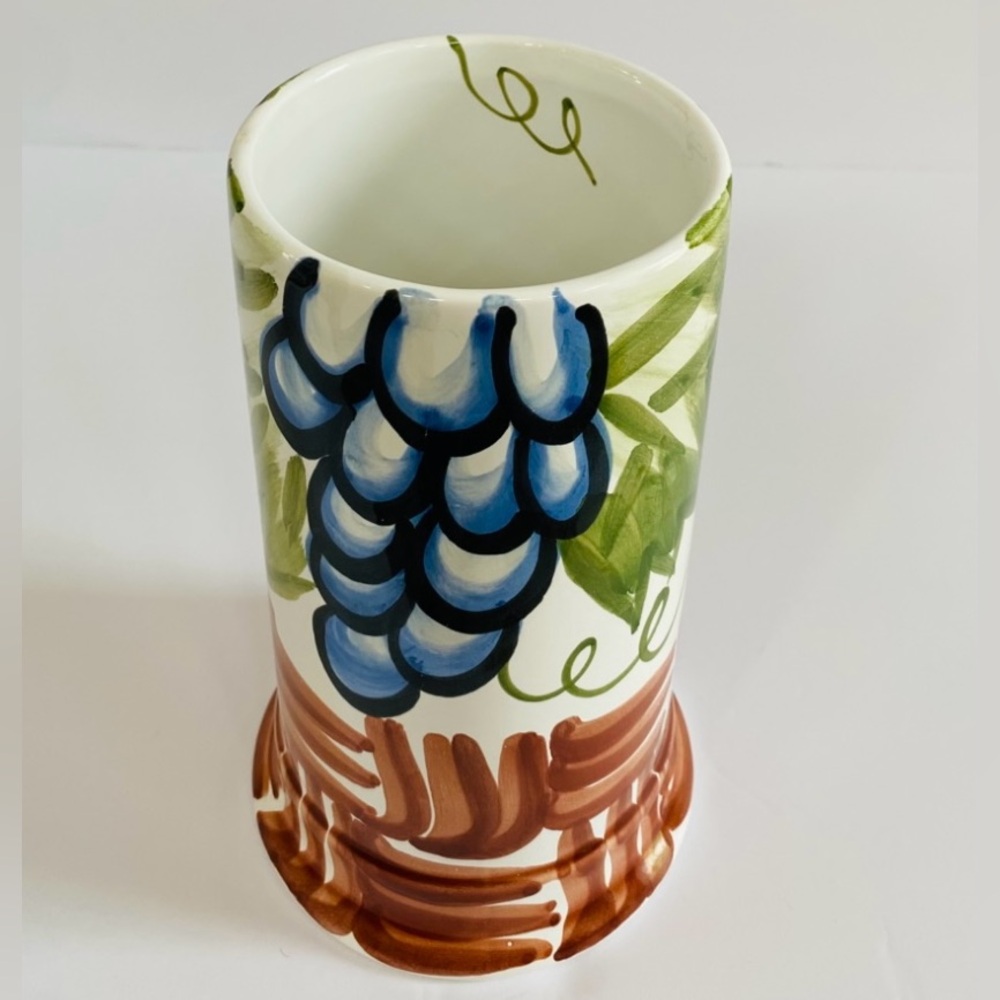PT Hand Painted Wine Bottle Holder Vase Or Utensil Caddy 9” Made In Italy